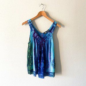 Sol island blue green tie dyed vacation sleeveless blouse one size M/L